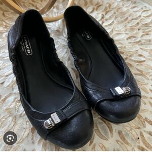 Coach Delphine Black Leather Buckle Ballet Flat
